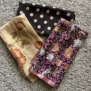 Set of Three Patterned Scarves in Shades of Brown